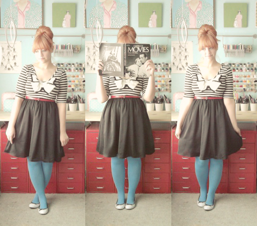 scathingly brilliant outfit post with modcloth dress and we love colors tights