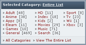 Categories of trackers listed at TorrentKing.org