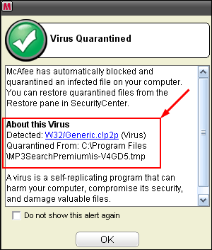 MP3 Premium - McAfee installation message