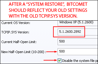 BitComet TCPIP Settings after 'system restore'