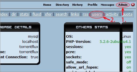 Adding new users in TorrentFlux through 'Admin - users'