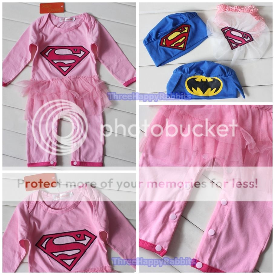 W048 Baby Boy Girl Superman Batman Costume Halloween Free Hat 6 18M